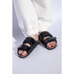 Birkenstock Uji Shine Slide Sandal Black Narrow Fit Size 8 US / 39 EU New $160